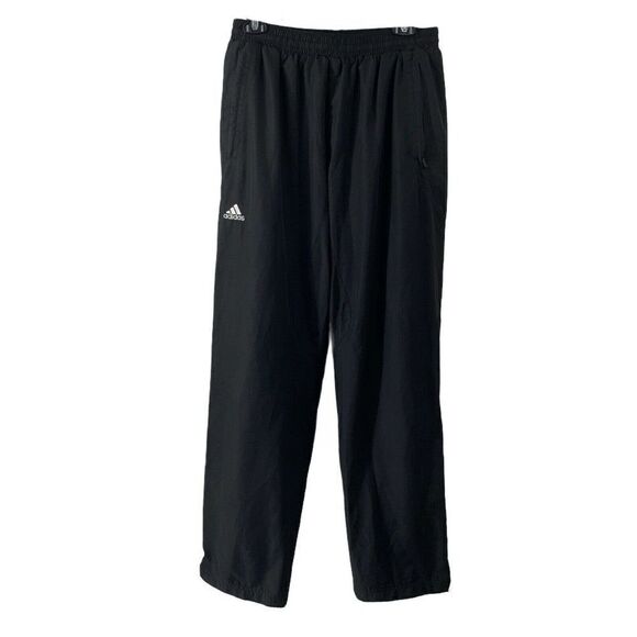 Adidas Black Track Pants Mens Size Medium Classic Swooshy Leg Zip Venting Active - Picture 1 of 7